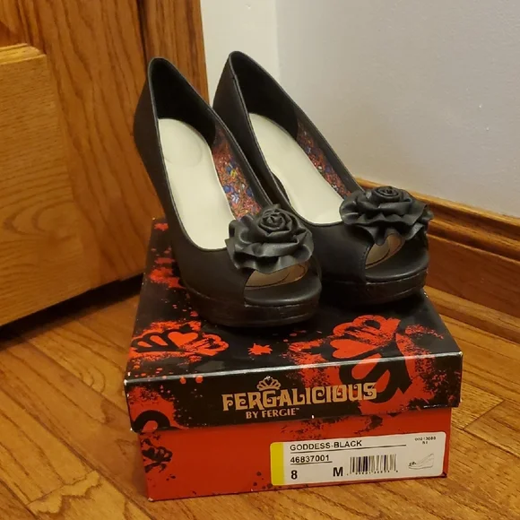 Fergalicious Black Wedge Peep-Toe Shoes - Picture 15 of 15